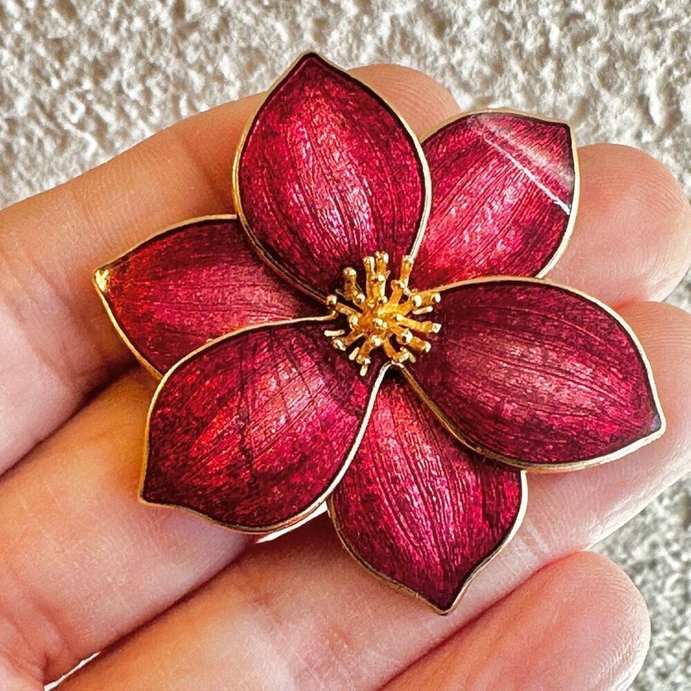 Fish red flower  vintage cloisonné brooch